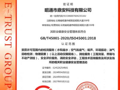 職業(yè)健康安全管理體系認證證書